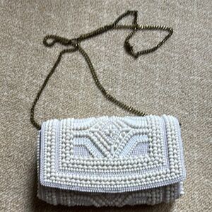 Elegant White Beaded Clutch